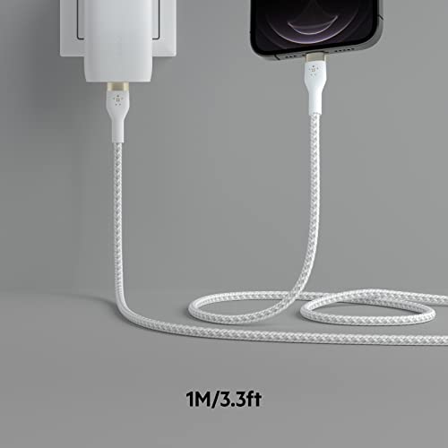 Belkin BoostCharge Pro Flex Cavo intrecciato da USB-C a Lightning (1 m), certificato MFi, ricarica rapida Power Delivery da 20 W, per iPhone 14/14Plus, 13, 12, Pro, Max, mini, SE, iPad, altri - Bianco